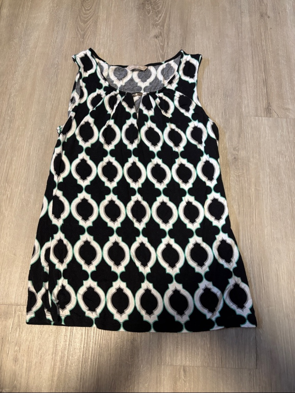 Banana Republic Black Geometric Tank with White and Mint Accents